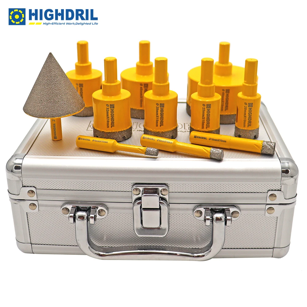 

HIGHDRIL 1set Core Bits Vacuum Brazing Hole Saw Cutter Crown Triangle Shanks Drilling Bit Granite Marble Ceramic Aluminum Case