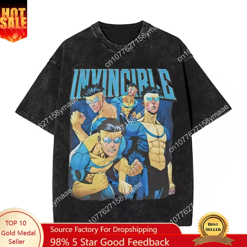 

Retro Invincible Cartoon Comic Washed New Arrival Mens Clothes Tee Shirt Homme Graphic T-Shirts Men Tshirt for Men Ropa 50853