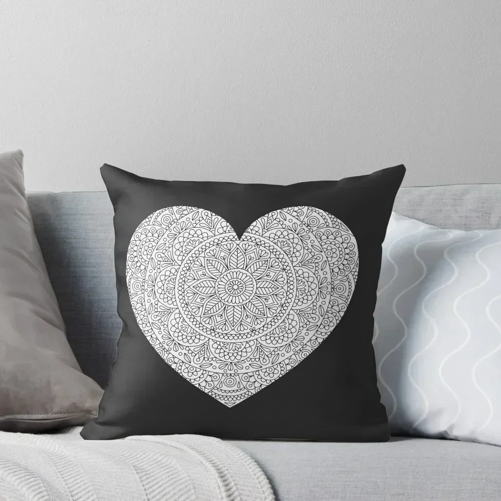 

Mandala Heart with Flowers and Leaves for Adult Coloring Throw Pillow christmas decorations 2025 pillow