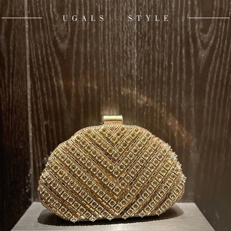 

Diamond Evening Clutch Bag Golden Chain Handbag Boutique Novelty Metallic Rhinestone Purses And Handbags Bridal Wedding Party