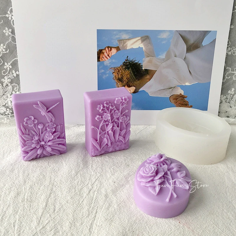 Square Flower Handmade Soap Silicone Mold Clover Flip Candle Resin Plaster Mould Chocolate Ice Making Set Party Home Decor Gifts