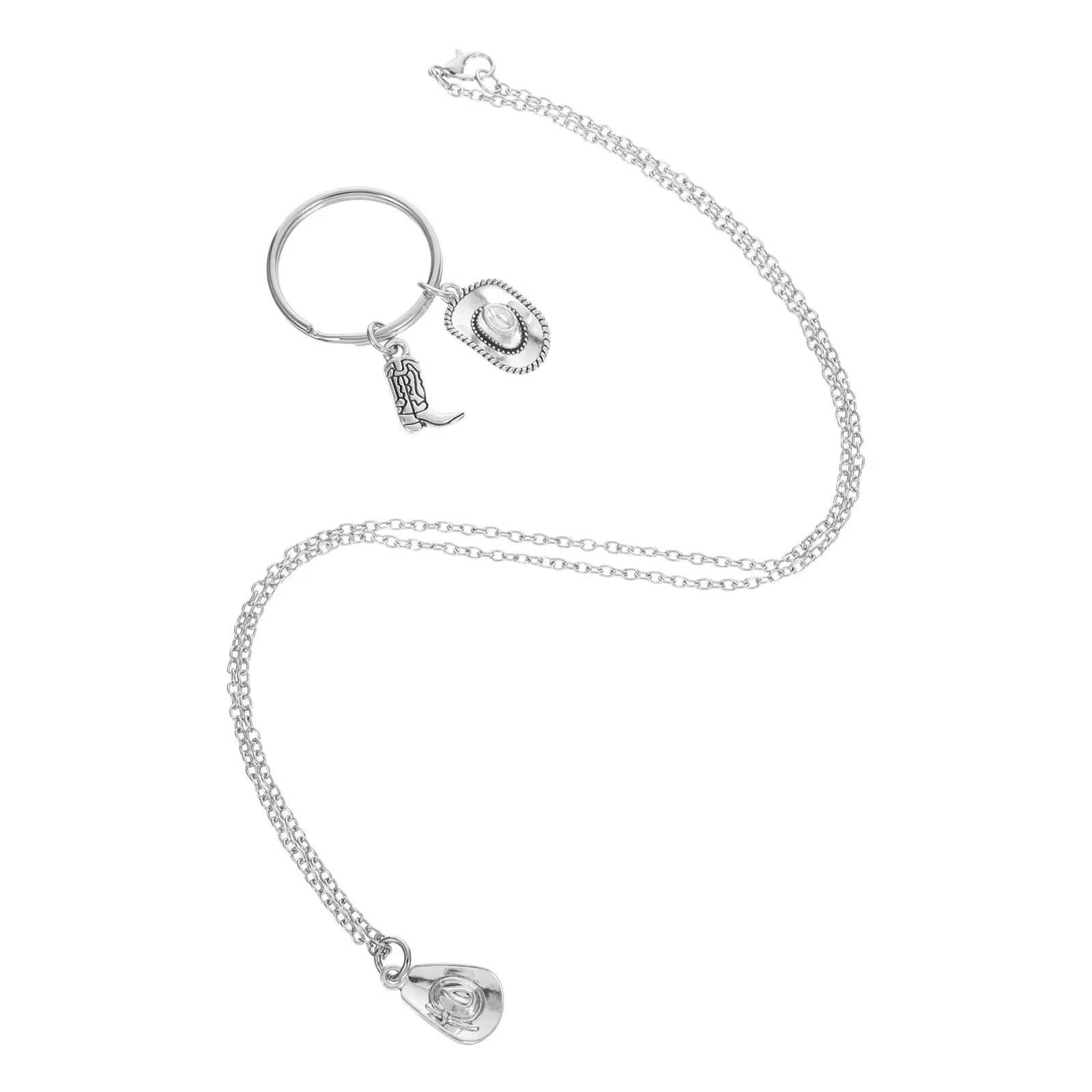 1Set Western Cowgirl Keychain Necklace Set Cowboy Hat Boot Charms Unique Pendant Accessories Bag Hanging Decor
