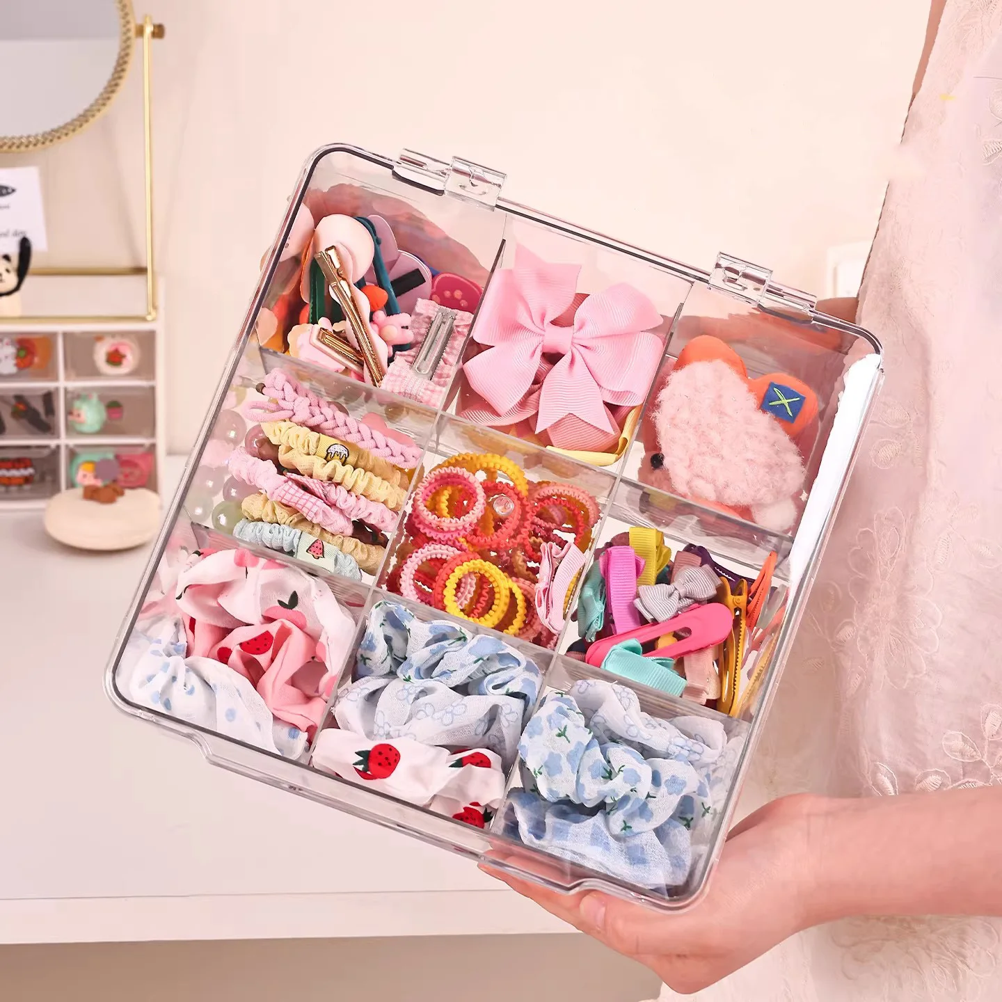 Hair Accessory Storage Box, Hair Tie & Clip Organizer, Transparent Large Capacity Jewelry Holder