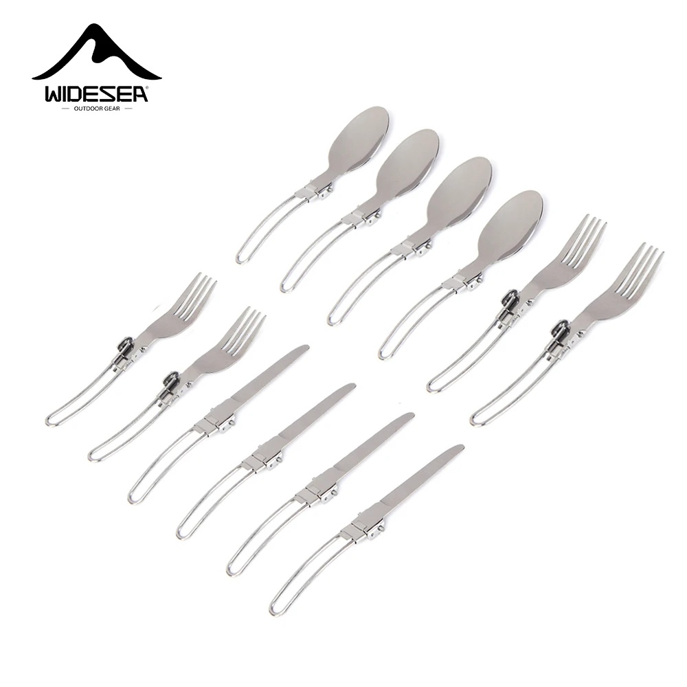 Widesea Camping Spoon Fork Knife Cookware 3 pcs /1 set /4set Ultralight Picnic Gadgets Foldable Stainless Cutlery Cooke Hiking