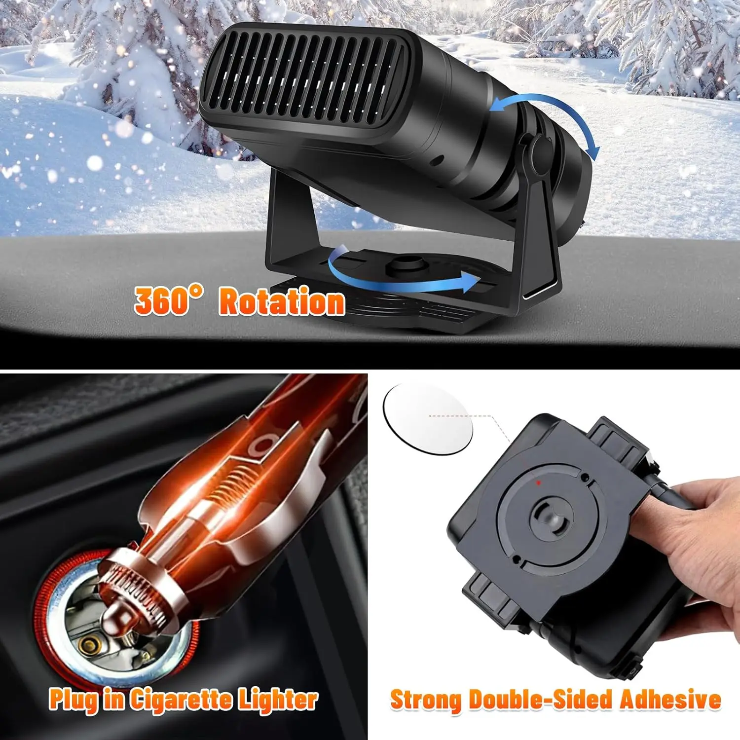 Universal Car Heater Defroster Defogger With Adhesive Base Fast Heating Windscreen Fan Cigarette Lighter Car Heating Accessories