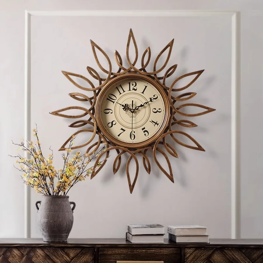 

Round Living Room Wall Clock Decoration Hand Unique Elegant Wall Clock Home Gift Art Number Wooden Bedroom Horloge Room Decor