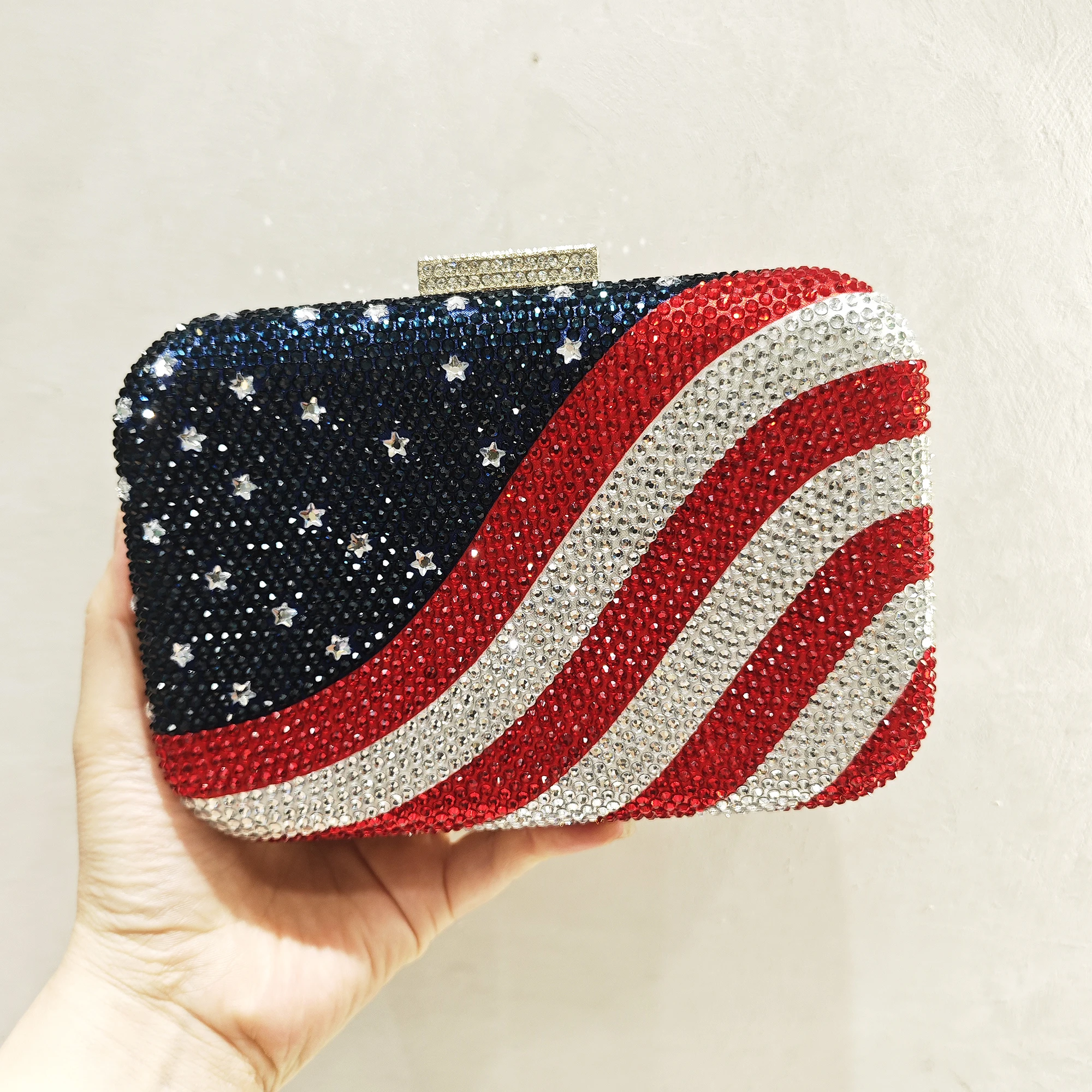 JXL flag Eagle Crystal clutch Purse Women’s Chain Mini Minaudiere Fashion Lady Evening Shoulder bag Handbag Banquet Clutches