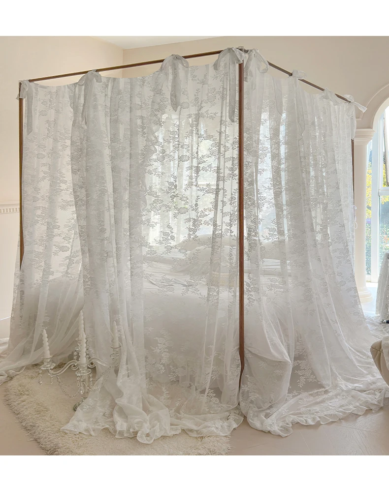 

French light luxury lace mosquito net easy to disassemble and wash household bedroom three-door bed curtain