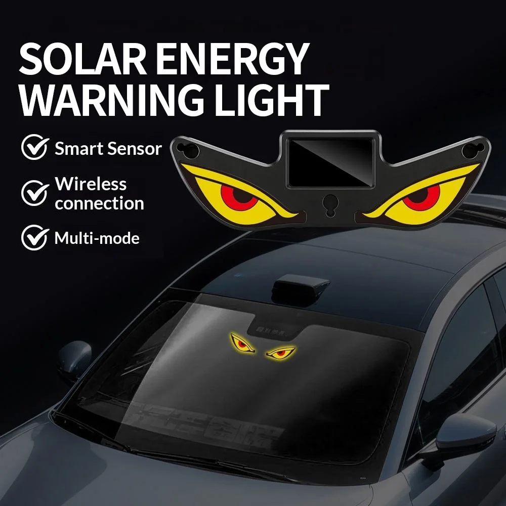 Solar Powered Car Neon Light, Wireless Demon Eye LED Ambient Light, Suction Cup Mount, USB Rechargeable Auto Atmosphere Breathin