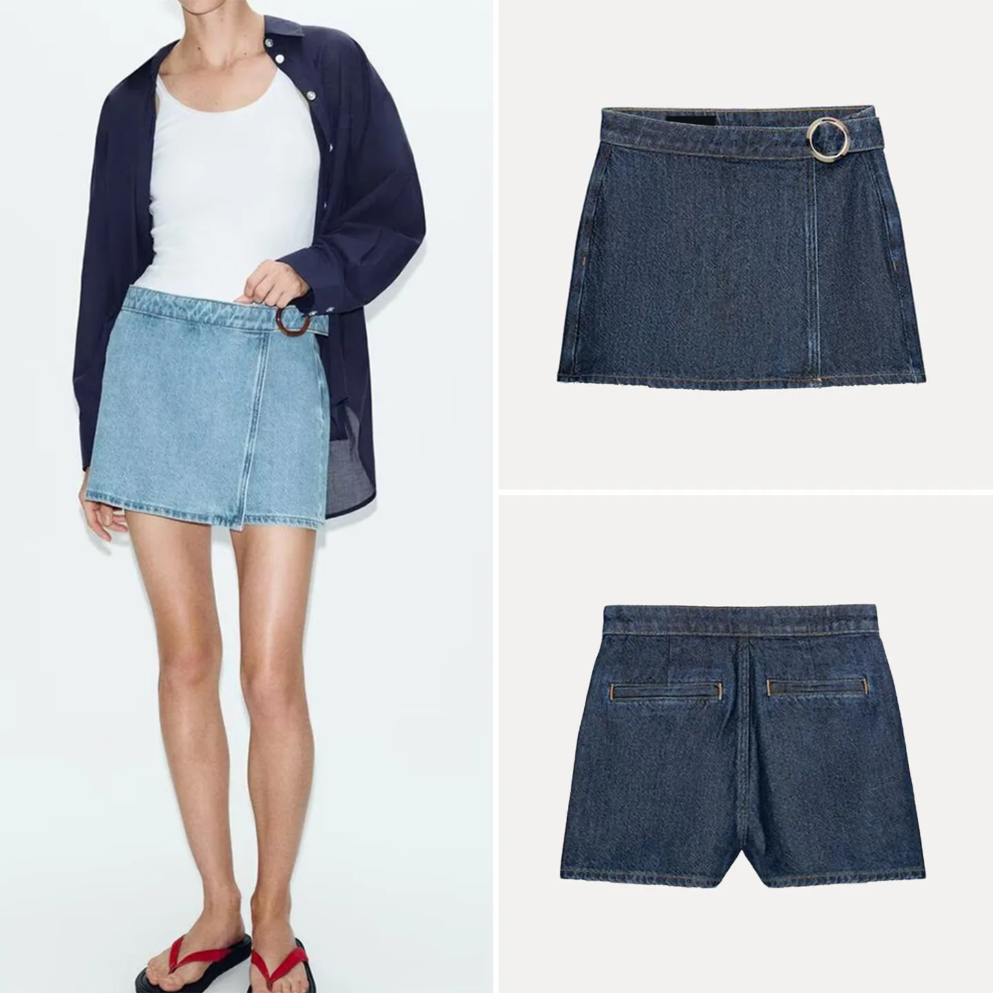 

Spring 2026 Women's Fashionable Casual Denim Double Breasted Button Skirt Pants Standard Fit Micro Stretch Natural Waist Pocket