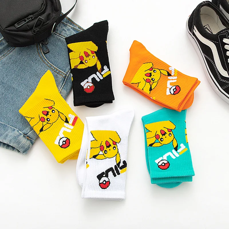 Pokemon Pikachu Spring and Summer Tube Socks Cute Cartoon Children Over 12 Years Old Socks Couple Sweat-absorbent Sports Socks