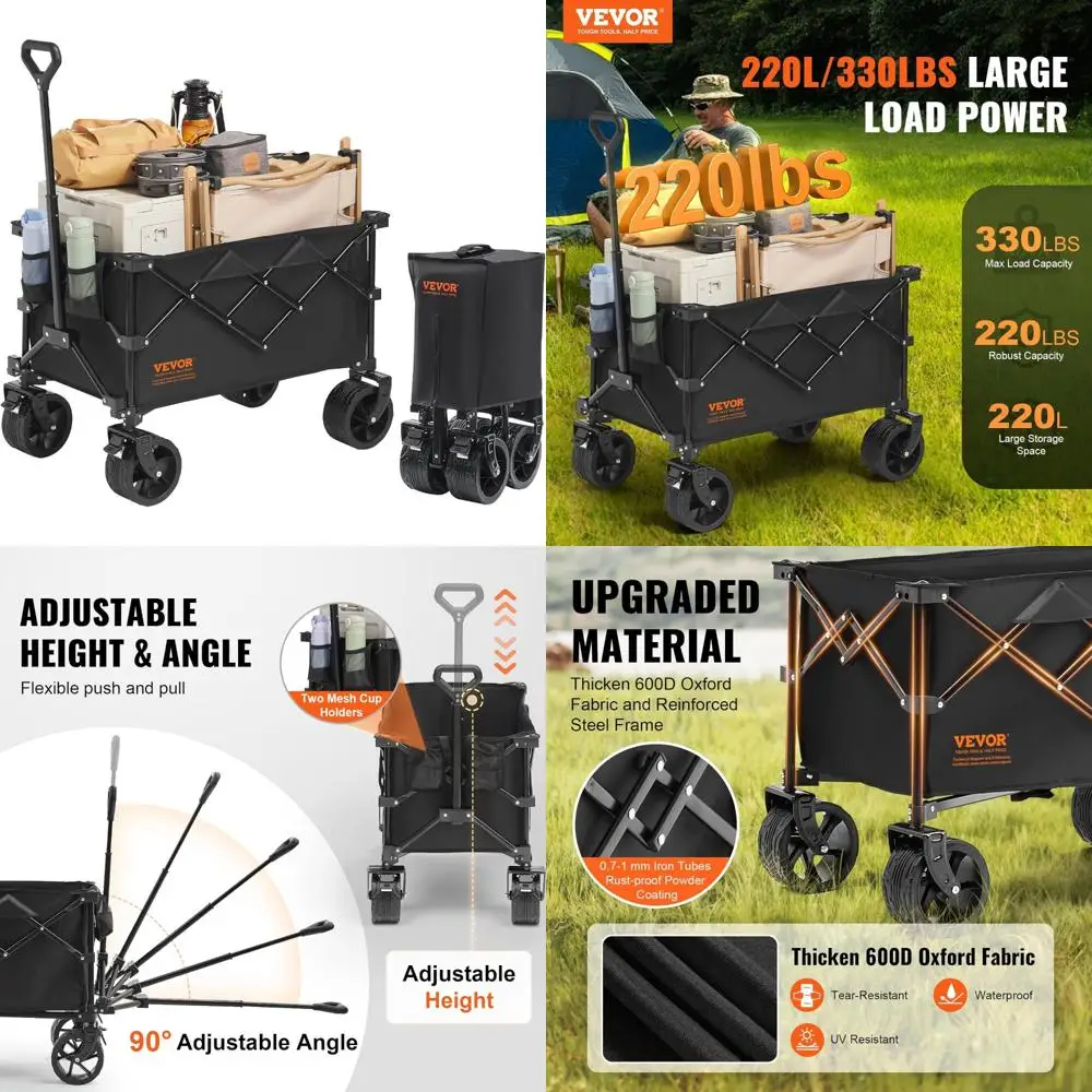 

Collapsible Folding Utility Wagon with 350lbs Capacity, Big Wheels for Outdoor All-Terrain Use Beach Cart