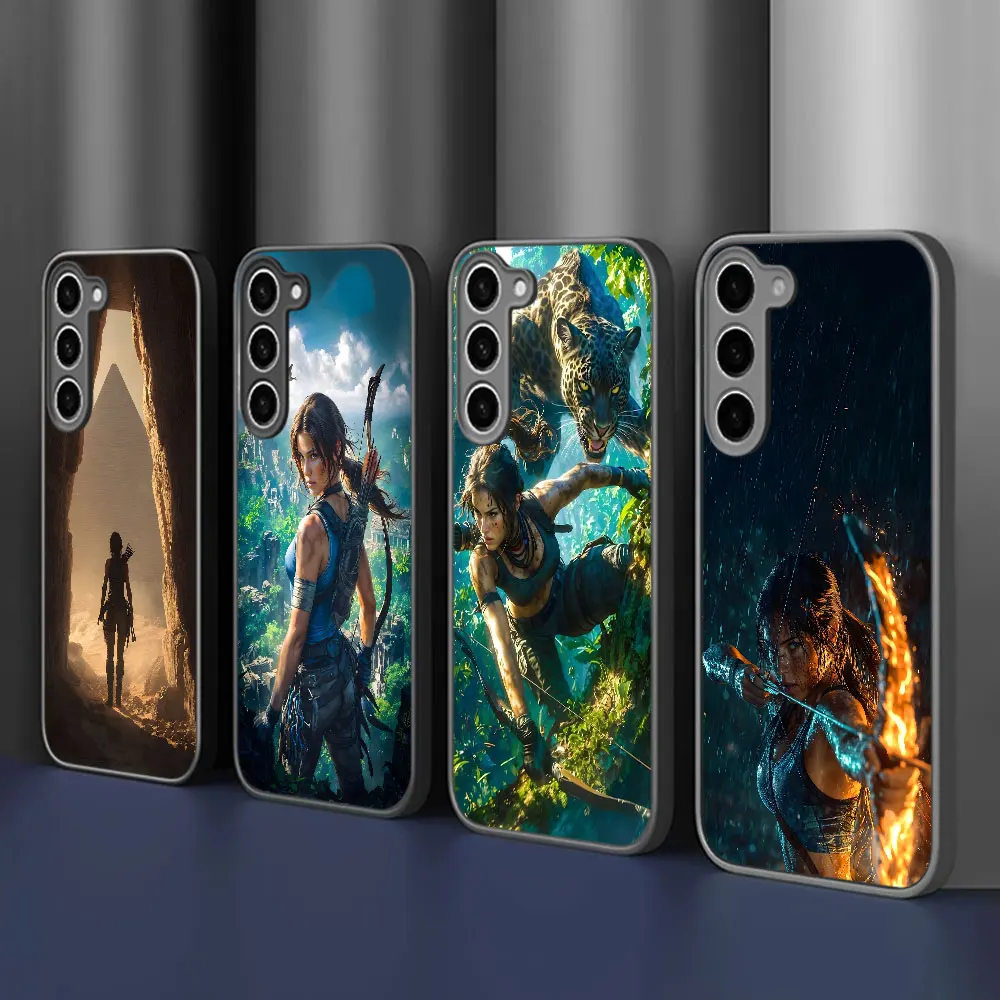 Matte Frosted Case For Samsung S25 S24 S23 S21 S22 Ultra S20 FE S10 Lite S8 Plus Shockproof Phone Cover Adventure Lara Croft