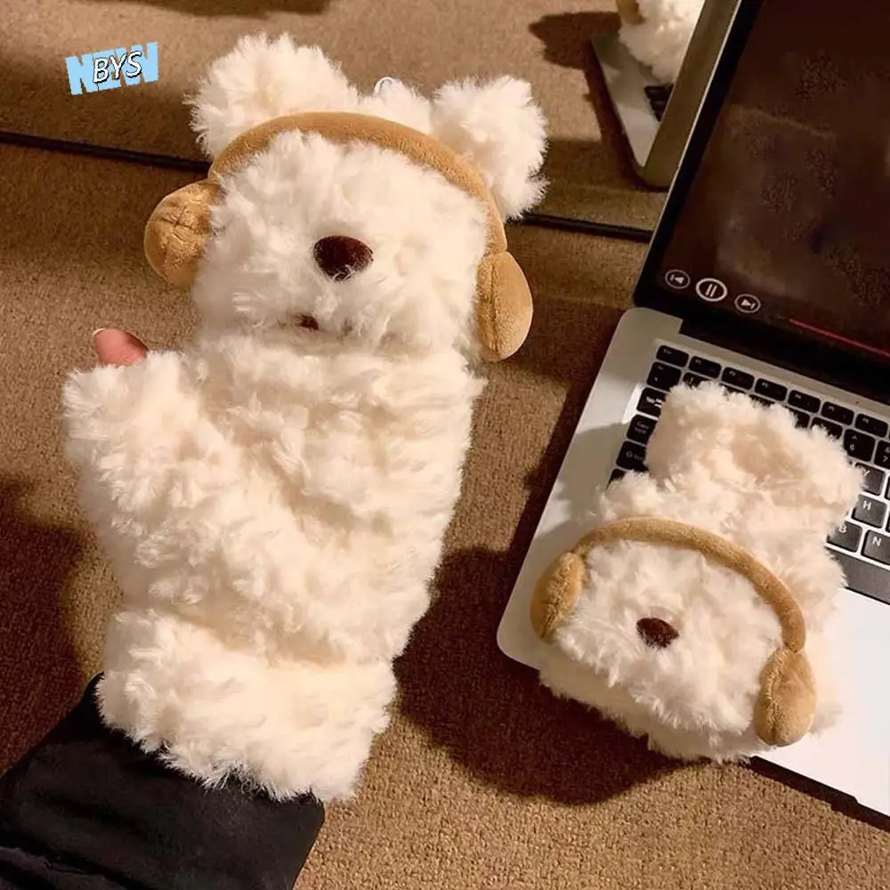 

Creative Flip-top Cartoon Bear Gloves Windproof Acrylic Fibers Winter Plush Gloves Thickened Warmer Anti-cold Mittens Women