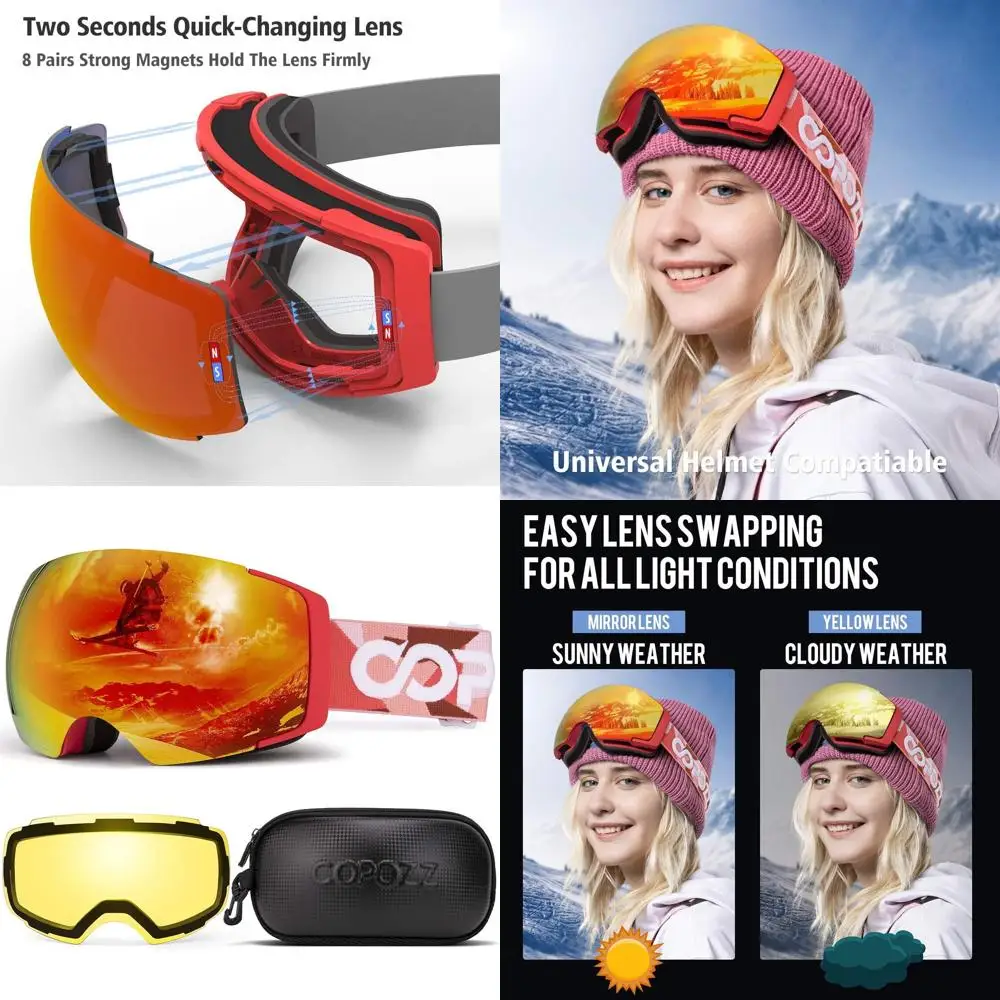 

Magnetic Lens Ski Goggles with Over-the-Glasses Compatibility for Adults