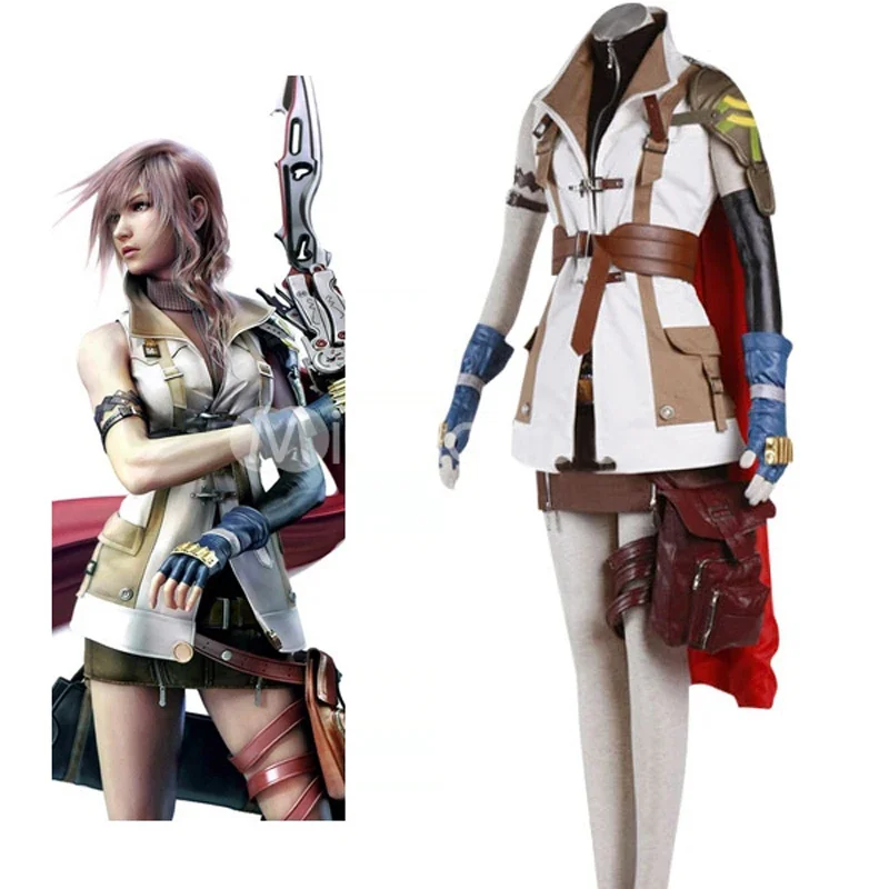 

High Quality Final Fantasy XIII Lightning Cosplay Unifrom Suit Women Girl Halloween Costumes Custom-made Whole Set Free Shipping