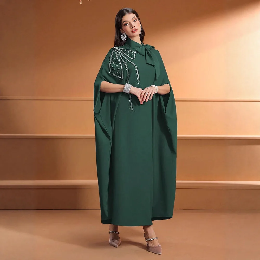 Ramadan Eid Diamonds Abayas Dubai Kaftan Women Muslim Dress Bow Jalabiya Kebaya Caftan Marocain Robe Femme Musulmane Vestidos