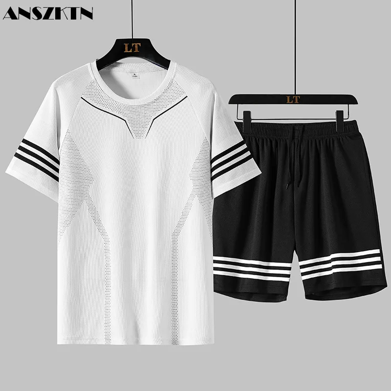 

ANSZKTN Short sleeved tracksuit man Summer fitness running basketball suit quick dry suit Shorts T Shirt ice suit man