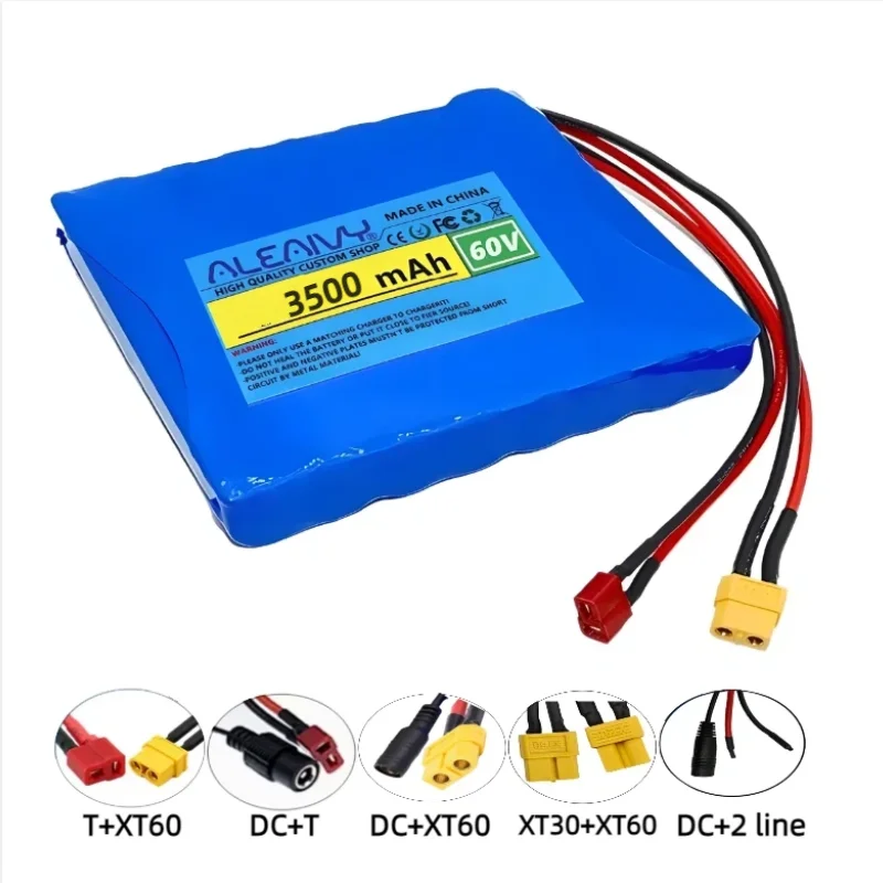 60V 3500mAh 16S1P 18650 Battery Pack With BMS Balanced Electric Single Wheel Commuting Tool Battery Replacement T+XT60 Plug
