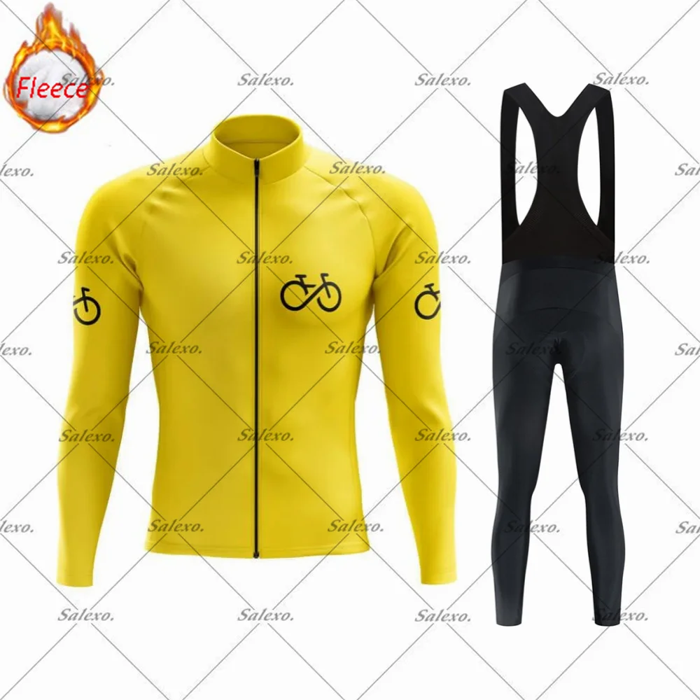 

2026 New Men's Warm Winter Thermal Fleece Set Cycling Clothes Jersey Suit Sport Riding Bike MTB Clothing Bib Pants Set Ciclismo