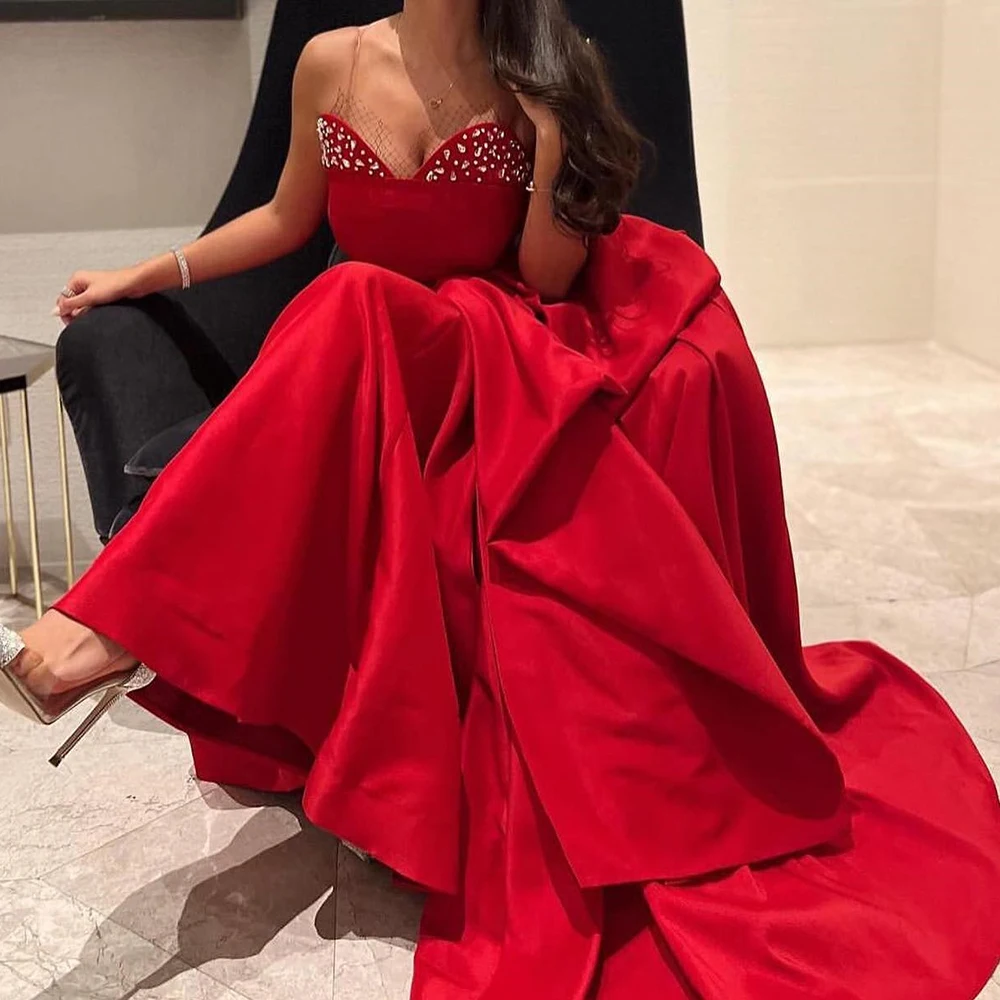 Vestido de noche personalizado con pliegues de satén y escote en forma de corazón, vestido de fiesta sin mangas de sirena elegante, vestidos para mujer