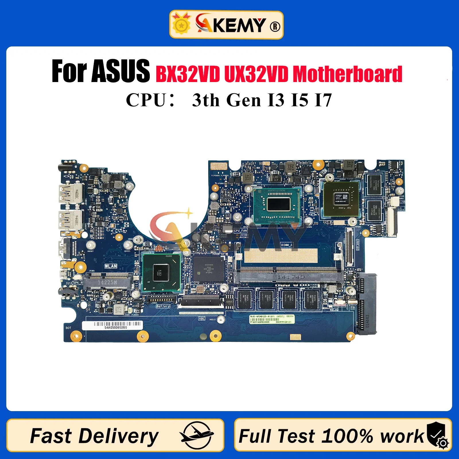 

UX32VD Laptop Motherboard For ASUS ZenBook UX32V BX32VD UX32VD Notebook Mainboard With I3 I5 I7 CPU 100% tests OK fast shipping