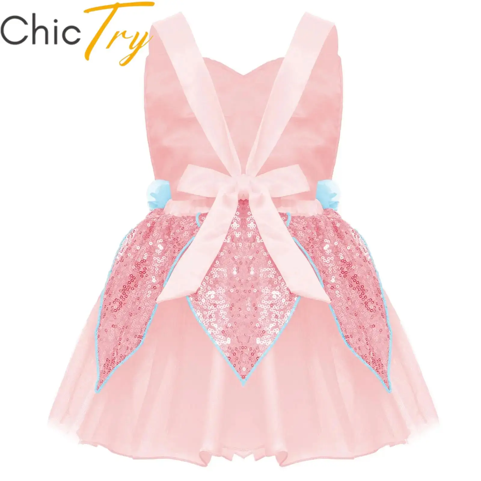 

Baby Girls Fairy Tale Costume Halloween Elf Princess Cosplay Dress Toddler Sequins Cami Open Back Flowers Tulle Fancy Dress Up