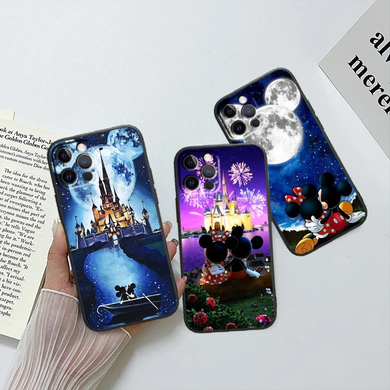 Disney Mickey Minnie Love Apple iPhone 15 14 13 12 11 X XS XR 8 7 6 Pro Plus Max Mini 5S 5 SE Black Phone Case