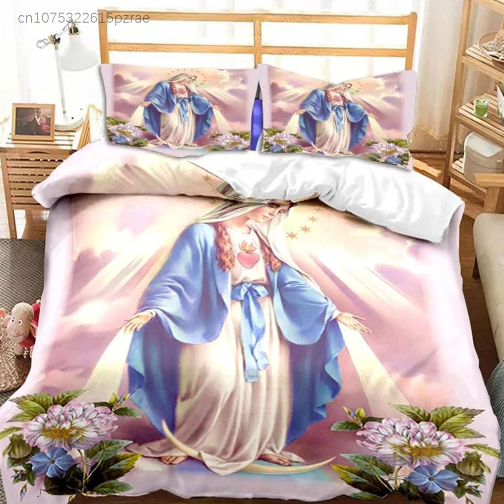 Jesus Virgin Mary Theme Children Room Bedroom Bedding Set Comforter Cover Kids Bed Polyester Duvet Cover Set With Pillowcase