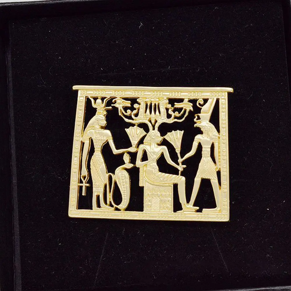 Metal Gold Color Egypt Portrait Hollow Badge Rectangle Geometric Jewelry Brooch Pins Accessories Corsage