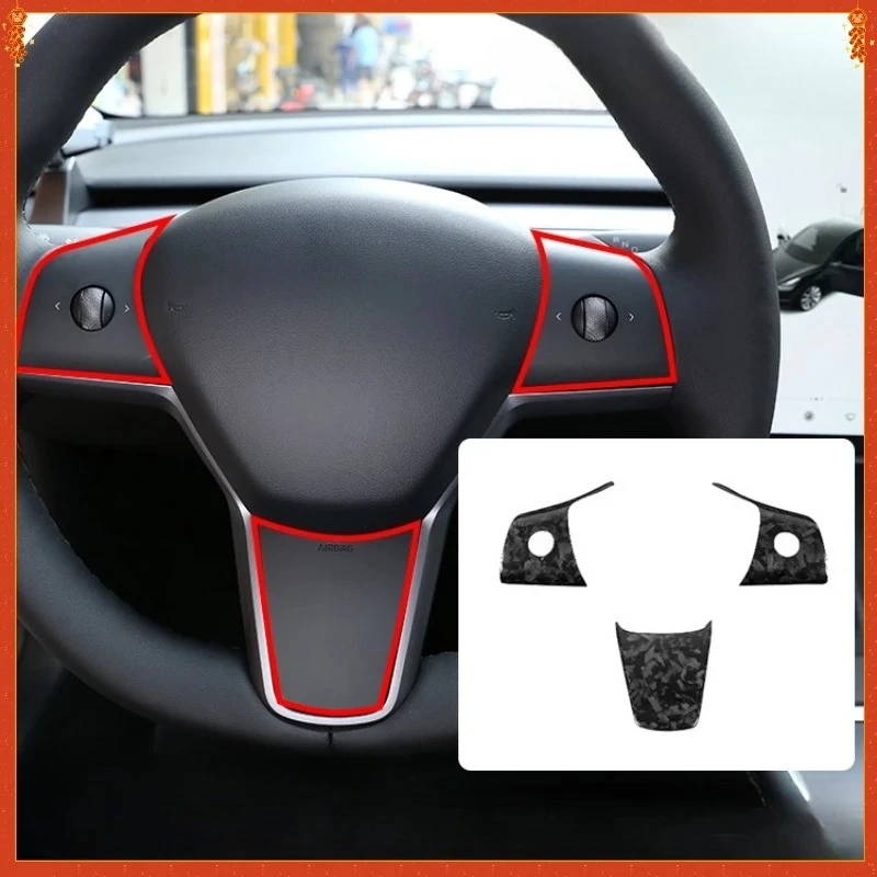 

For Tesla Model 3 Applicable Real Carbon Fiber accessorie steering wheel patch decoration interior modification 2017-2019 models