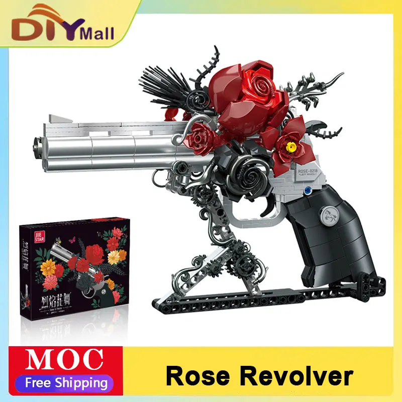 

MOC Mechanical Retro Rose Revolver Building Blocks Western Cowboy Pistol with Floral Design Collectible Bricks for Display Play