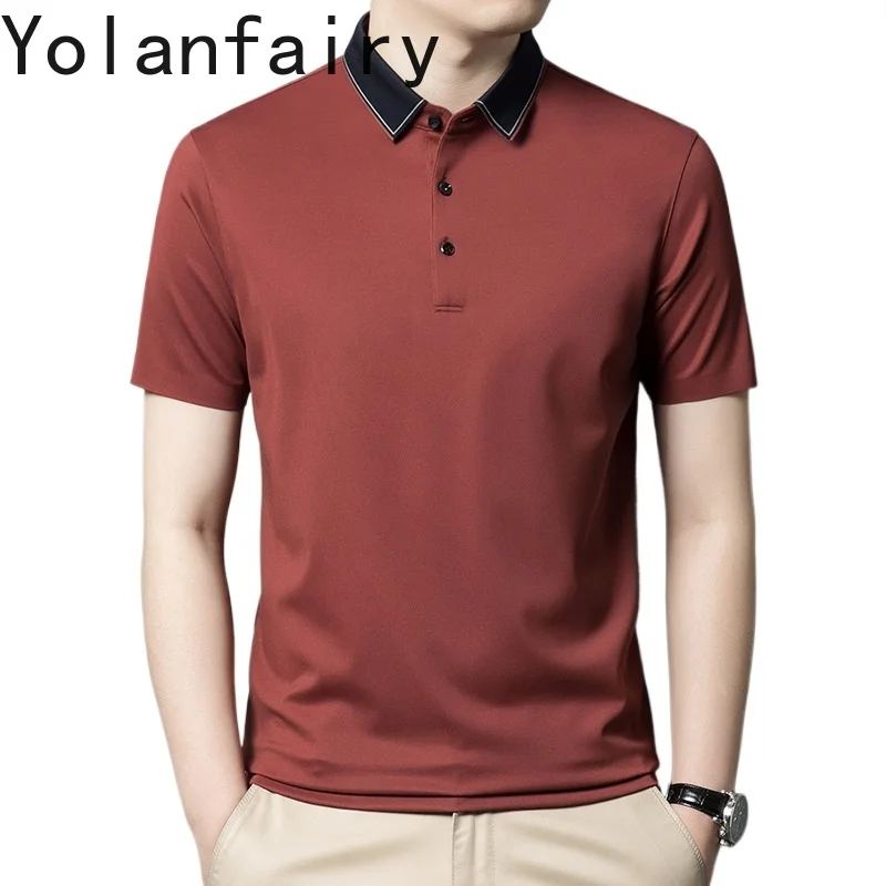 

YOLANFAIRY 2.6% Mulberry Silk T Shirts for Men Polo T Shirt Man Short Sleeve T Shirt Men Summer Fashion Tops Polos Pour Hommes