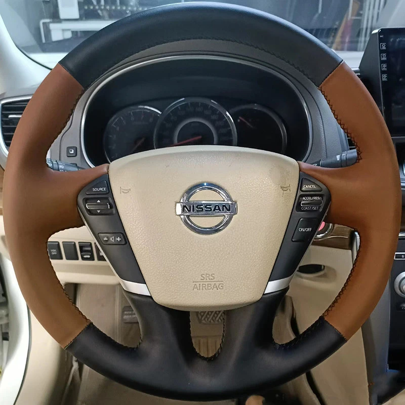 Hand Stitched Steering Wheel Cover for Nissan Teana Murano Z51 Elgrand Quest 2011 Microfiber Leather DIY Sew Protector Wrap