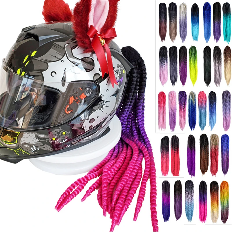 

New Princess helmet Dreadlocks Braid Motorcycle battery car helmet suction plate multi-color gradient ponytail trim