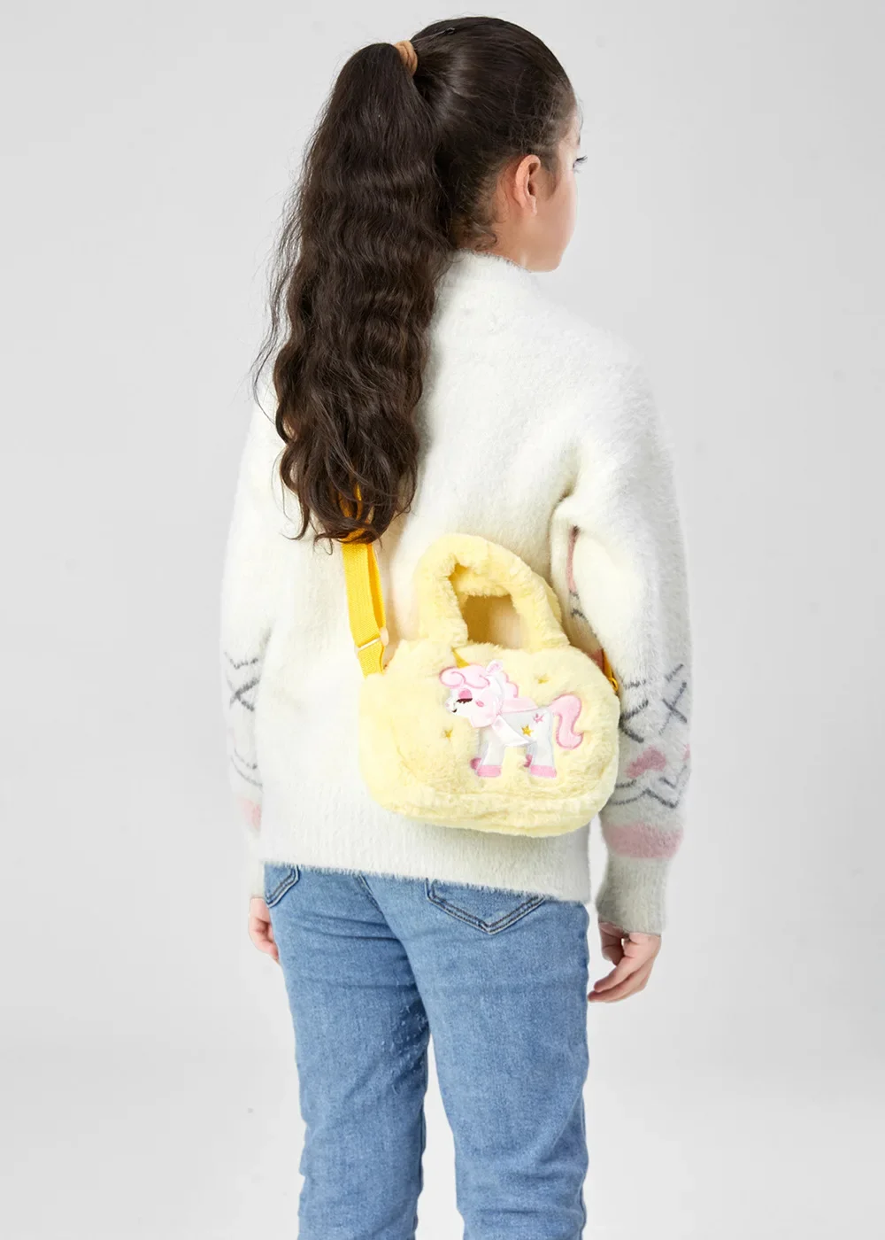 Saco crossbody de pelúcia unicórnio para meninas, princesa bonito mini bolsa, chaves do miúdo, porta-moedas infantil, presente de Natal