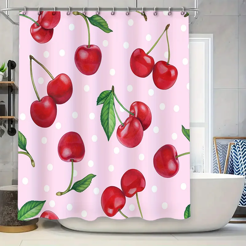 

Занавеска для душа с вишневым узором, розовые, белые точки, декор для ванной комнаты, водонепроницаемый, настраиваемый размер, водопад
