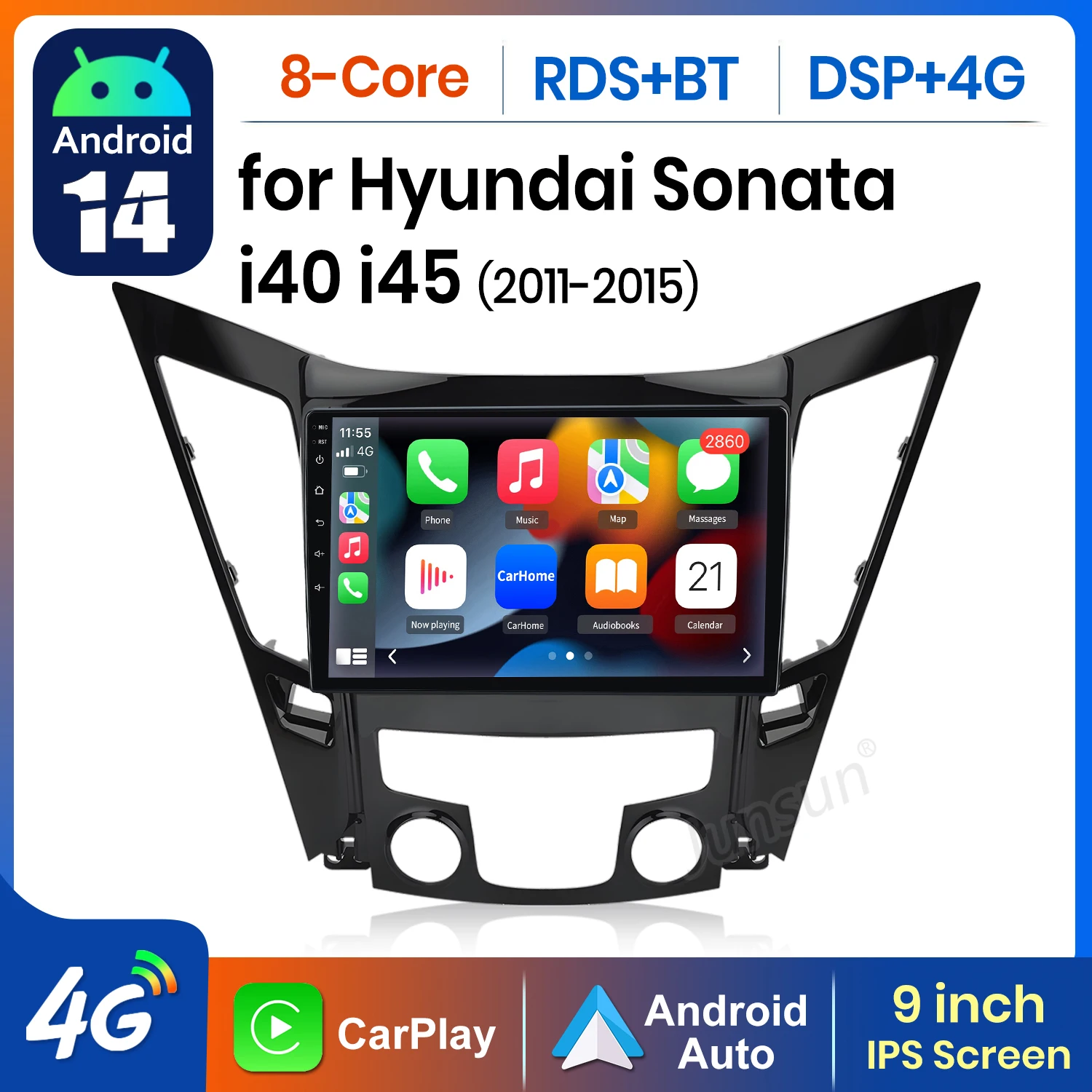 

AWESAFE AI 4G LTE Беспроводное автомобильное радио CarPlay Android Auto для Hyundai Sonata 6 YF 2011 2012 2013 2014 2015GPS Navi BT DSP RDS FM