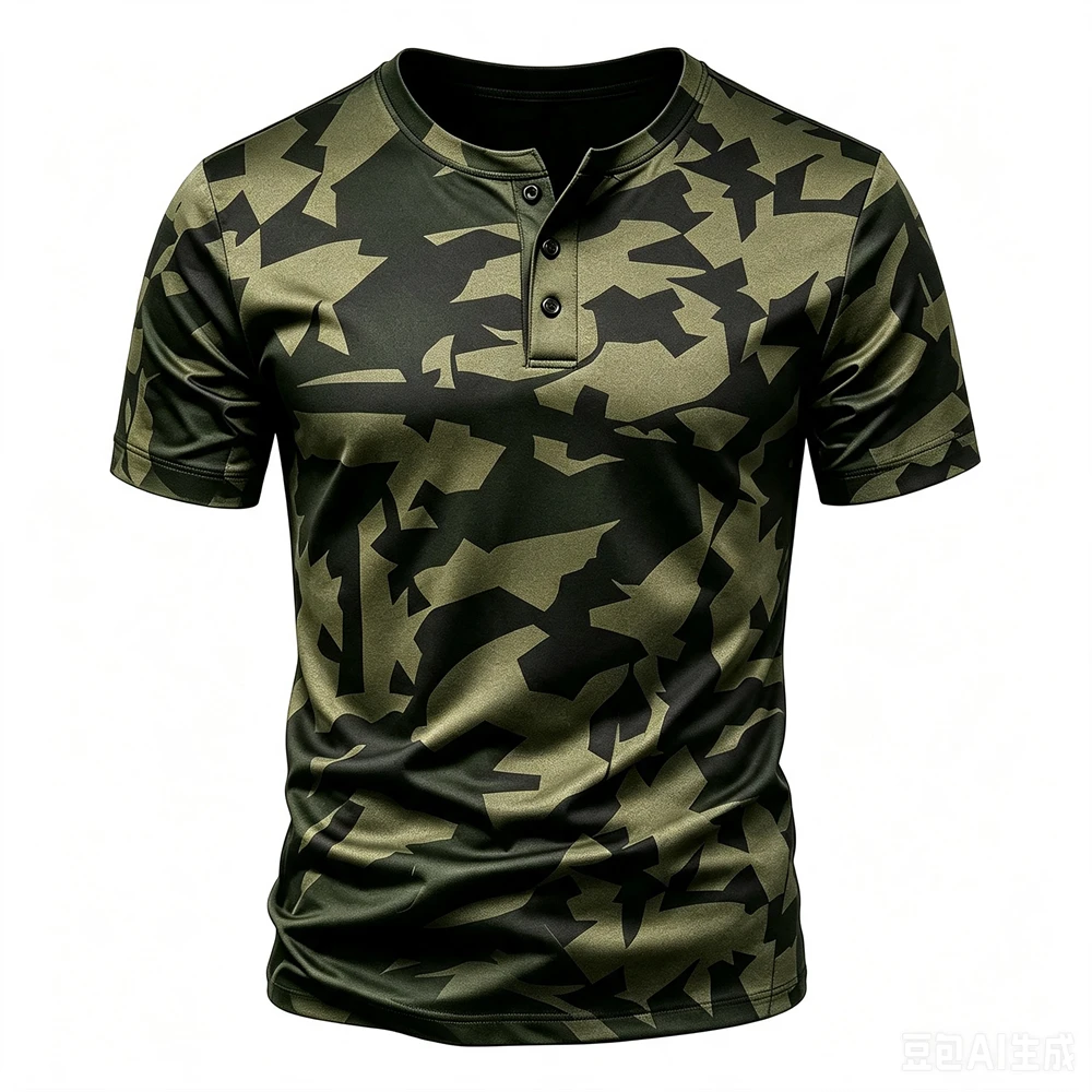 Summer Men's Henry T shirt Funny 3D Graffiti Print Short Sleeve Tees Casual Henry Collar Button Tops Street Fashion Men Clothing