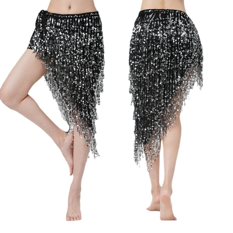 Новая тренировочная одежда для танца живота с цепочкой на талии и набедренным шарфом, юбкой с запахом и блестящей одеждой для выступлений с поясным шарфом