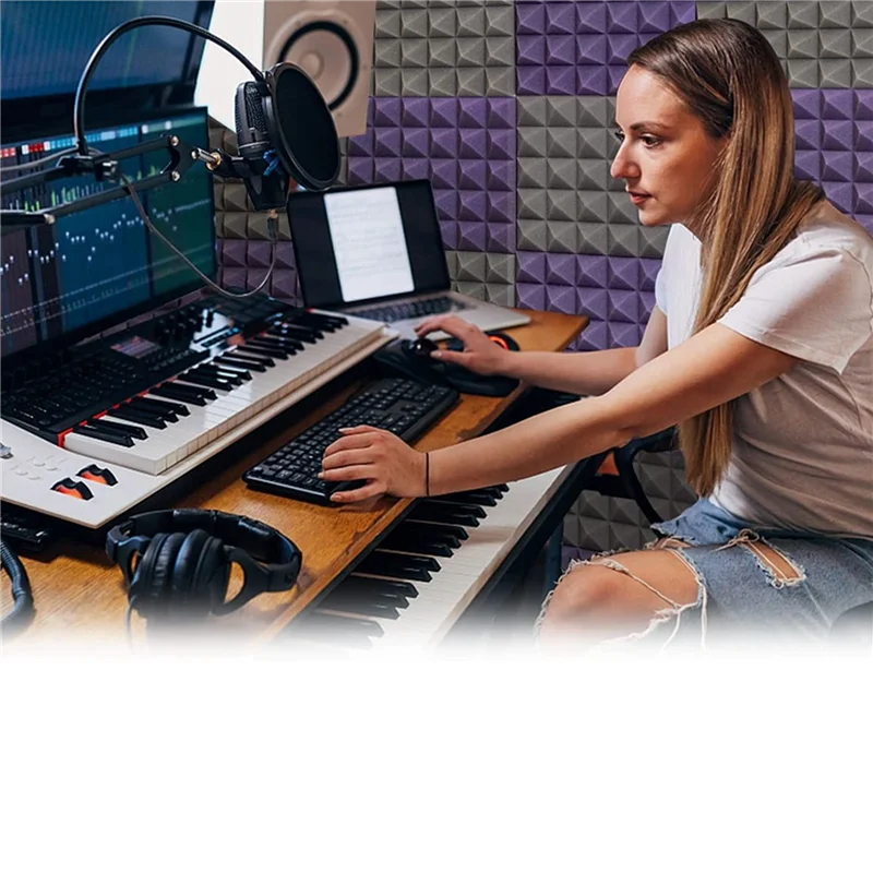 

ABJM-48 Pack Acoustic Panels,Sound Proof Foam Panels,Studio Soundproofing Wedges,Wall Reduce Noise Foam,For Music Studio,Etc