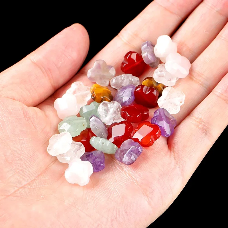 Natural Red Agate Clear Quartz Amethyst Clover Beads 10pcs 12x5mm Loose Stone Beads DIY Jewelry Making Supplies Handmade Craft