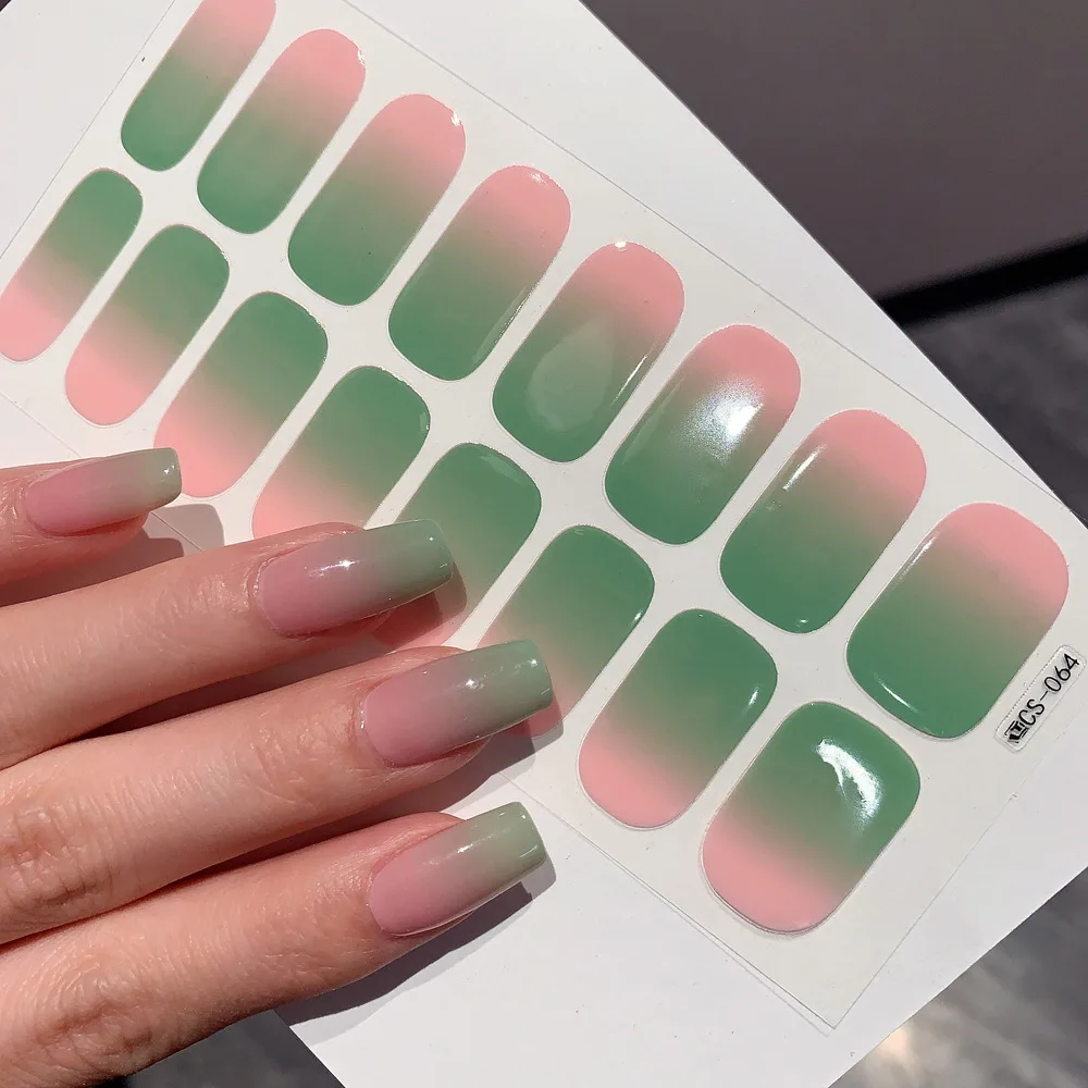 Nieuwe Gradiënt Kleur Nail Stickers Zelfklevende Semi-Uitgeharde Nagel Wraps Diy Nagellak Film Patch Manicures Overdracht Decors