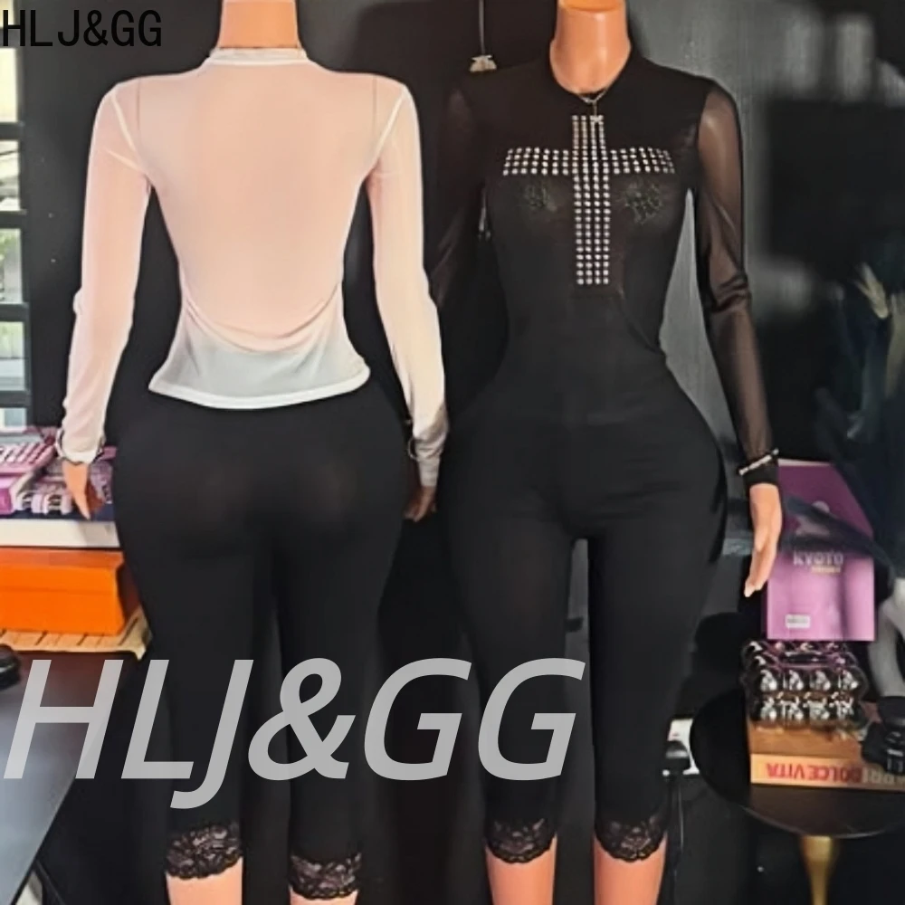 HLJ & GG موضة تريند Y2K طباعة بلايز قطعتين مجموعات المرأة الجولة الرقبة طويلة الأكمام بلوزات وسراويل ضيقة الزي الإناث الشارع الشهير