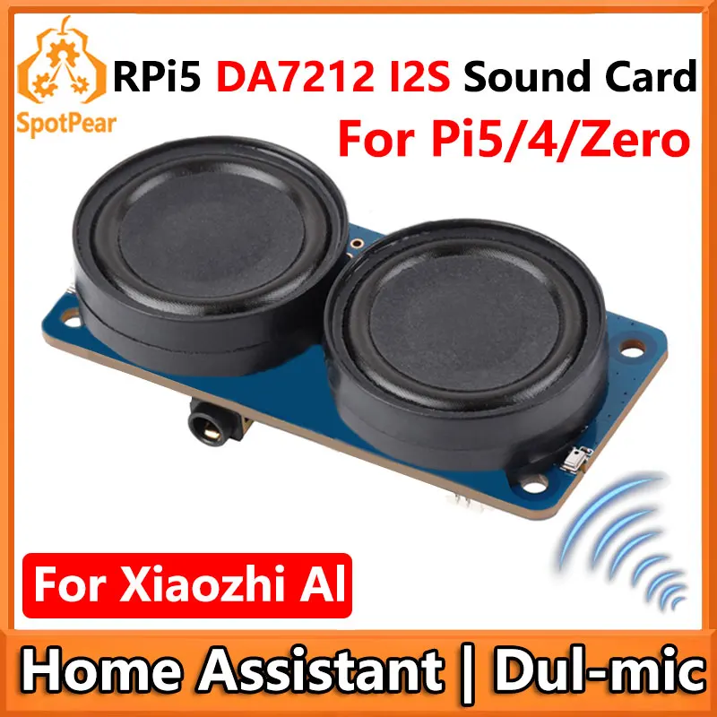 Raspberry Pi DA7212 For XiaoZhi AI Home Assistant Voice I2S Audio Card Expansion Board Dul-mic Free-Driver For PI5/PI4/Zero