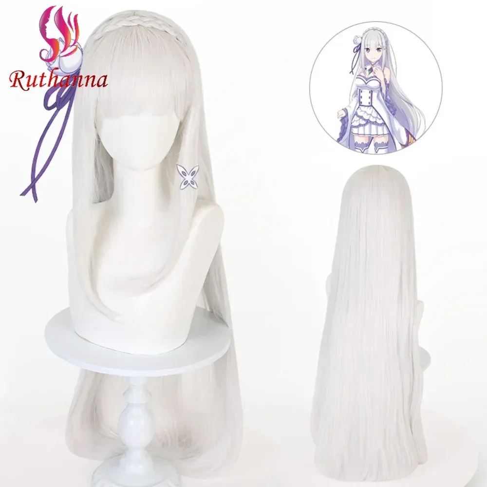 Cosplay Amelia Silvery White Blunt Bangs Synthetic Long Straight Wig Cosplay Starting Life in Another World Wig Daily Party