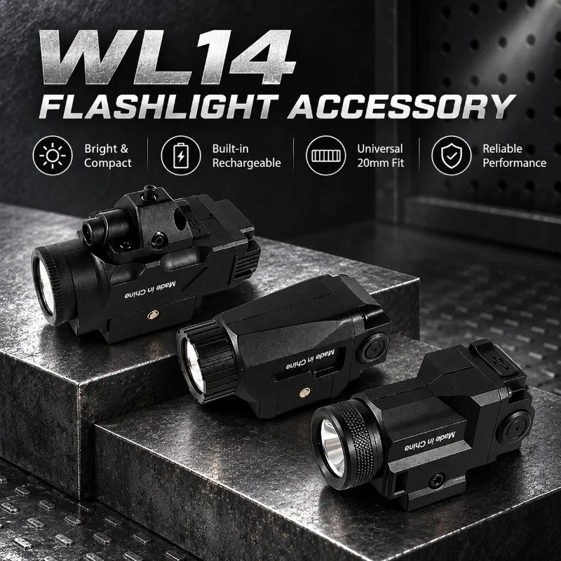 High Lumen WL14 Under Mount Illuminator, Model Flashlight Accessory with Built-in Battery for 20mm Rail