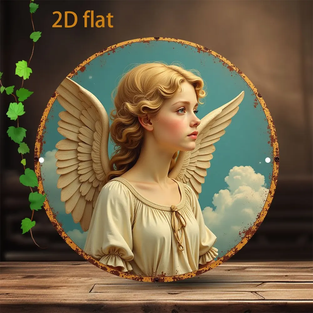 

1pc Vintage "Praying Angel Girl" 2D Flat Metal Wall Art, 7.8x7.8 Inch Aluminum Decor With Distressed Look – Heavenly Angelic Fig