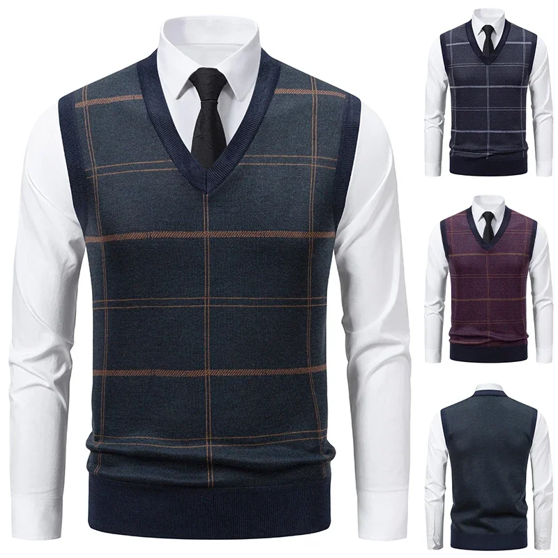 سترة محبوكة برقبة على شكل حرف v للرجال لخريف وشتاء 2025 موضة غير رسمية شبكة ماسية تصميم زهرة ملتوية بلوزة متعددة الاستخدامات #3