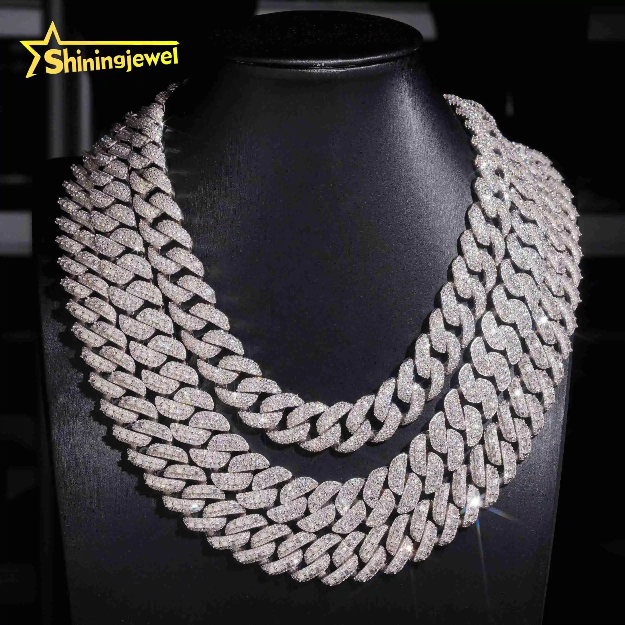 High Factory Quality Hip Hop Jewelry Iced Out VVS Moissanite Heavy 18mm 925 Silver Cuban Link Chain Necklace.
